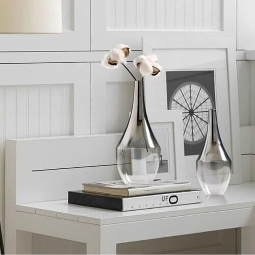Nordic Glass Vases for Flowers Transparent Creative Silver Gradient Flower Pot Dried Plant Tabletop Vase for Home Decoration