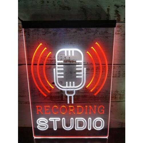 1S016 Recording Studio Microphone On Air Dual Color LED Neon Sign