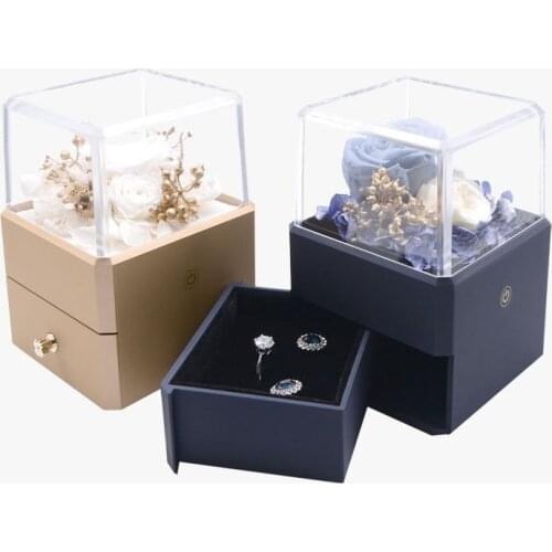 LED Eternal Preserved Fresh Rose jewelry Box Ring Earring Necklace Strange Gift For Valentines Girlfriend