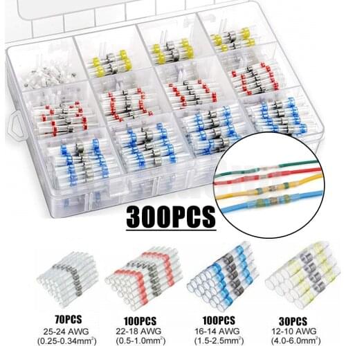 300/150/50PCS Mixed Heat Shrink Connect Terminals Waterproof Solder Sleeve Tube Electrical Wire Insulated Butt Connectors Kit