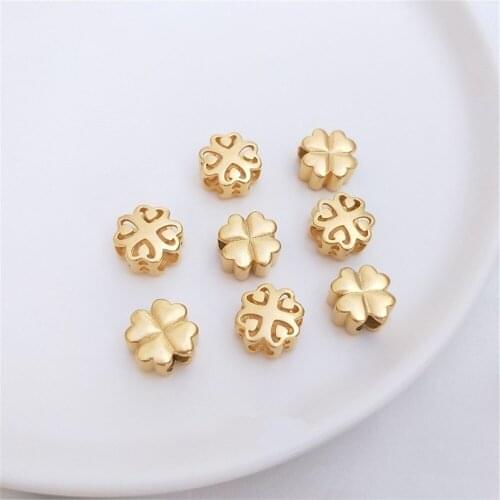Vietnam sand gold strong color four-leaf clover pearl hole back cloud gold red rope bracelet 3D hard gold DIY accessories