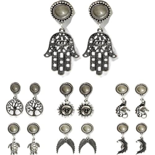 PAIR Stainless Steel Ear Plugs and Tunnels Dangle Ear Piercings Expansion Ear Stretched Screw Fit Flesh Tunnels Body Jewelry