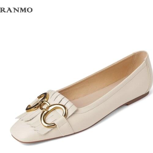 Womens shoes tassels metal buckles, flat shoes casual comfortable shoes daily commuter shoes leather shoes flat shoes women