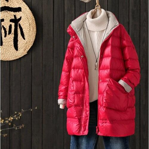 2021 Winter Long White Duck Down Jacket Women Loose A-line Version Casual Coat Lady Clothing