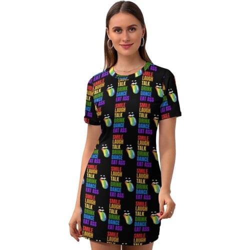 Gay Pride Dress Short Sleeve Spandex Female Bodycon Autumn Tight Girly Patterns One-Piece
