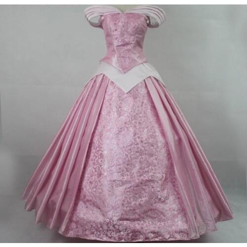 Adult Women Aurora Pink Dress Sleeping Princess Cosplay Costume Halloween Carnival Ball Gown Dresses