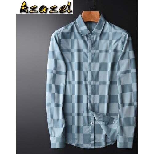 Azazel Autumn Long Sleeve Mens Shirts High Quality Yarn Dyed Plaid Business And Casual Man Shirts Slim Fit Mens Dress Shirts 4xl