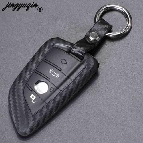 Jingyuqin Silicone Carbon Fiber Car Key Case Cover Fob for BMW X5 X6 F16 F15 5 Series 2014 Remote Protective Cover keychain