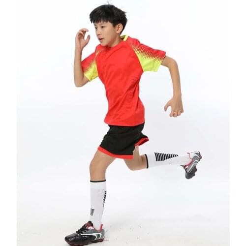 Kids short sleeve green soccer jersey set orange adult football uniform boys red man soccer shirt customized name DIY number