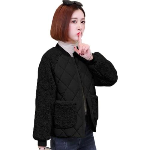 Ladies Winter Cotton Coat New 2021 Autumn Winter Jacket Fashion Imitate Lambswool Splicing Down Cotton Jacket Outwear Parkas