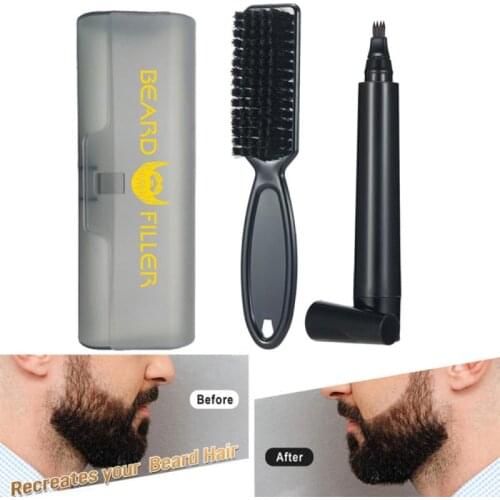 Beard Pen Kit Four Prong Beard Brush Comb Broken Hair Brush Beard Dye Pencil Essential For Business Travel TSLM1