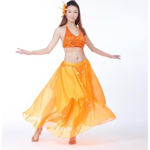 Belly Dance Costume Set 2 Pics Bra Top & Skirt with Coins 15 Colors