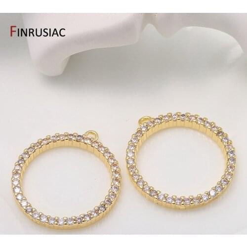 2020 New Shiny Zircon Round Circle Pendant Charm DIY Making Earrings Necklace Fittings 14k Gold Plated Jewelry Making Supplies