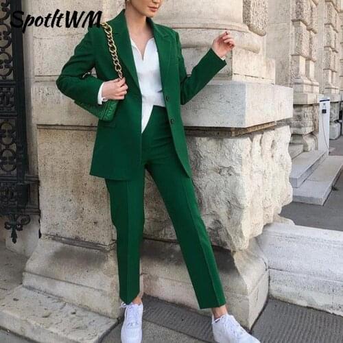 SpotLtWM ZA Women Solid Suits Casual Offical Ladies Blazer Jacket And Pant Two Piece Set Female Temperament Commuter Clothing