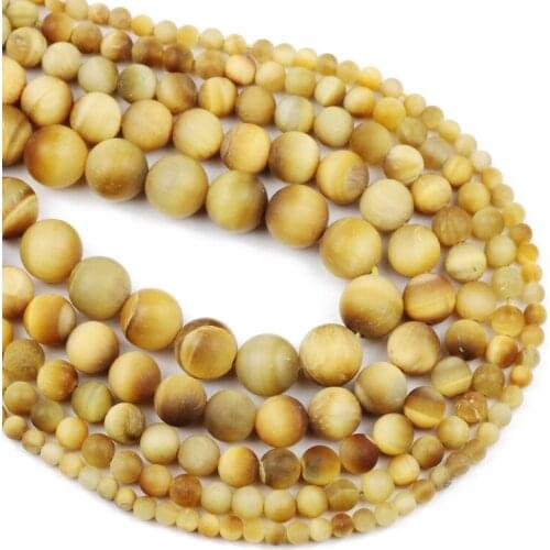Dull Polish Charm Matte Gold Tiger Eye Stone 4/6/8/10/12MM Natural Stone Round Loose Beads For Jewelry Making DIY Accessories