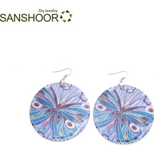 SANSHOOR Lateset Wooden African Pendant Earrings for Women 1 Pair