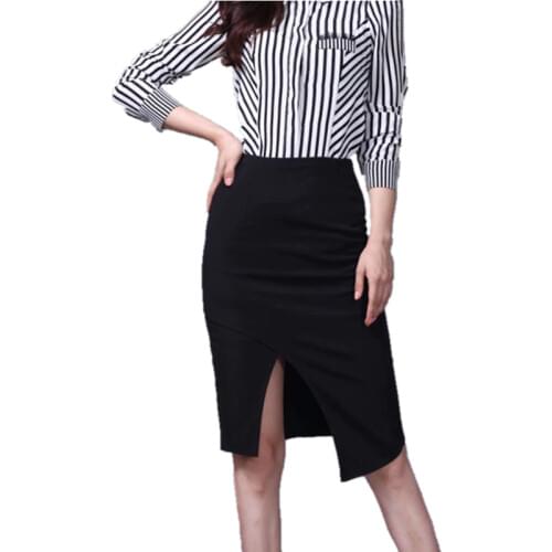 Black Skirts Womens Autumn Summer Asymmetrical Hem Wrap Front Skirt Office Ladies High Waist Pencil Skirt Female S528