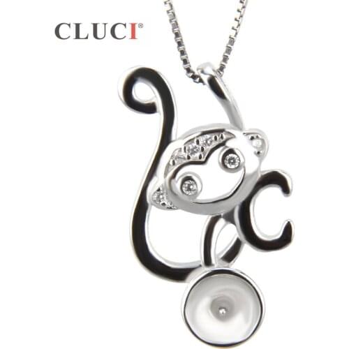 CLUCI women jewelry lovely Monkey pearls necklace charms 925 sterling silver animal pendant accessories SP160SB