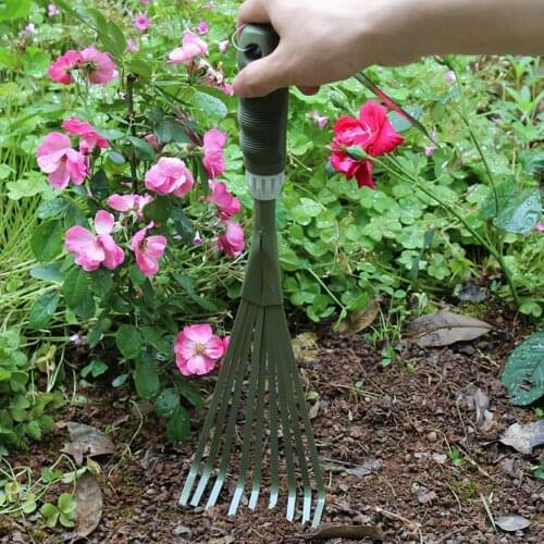 1 Piece Metal Nine Teeth Grass Rubber Handle Garden Lawn Weed Leaves Leaves Cleaning Tools Garden Supplies