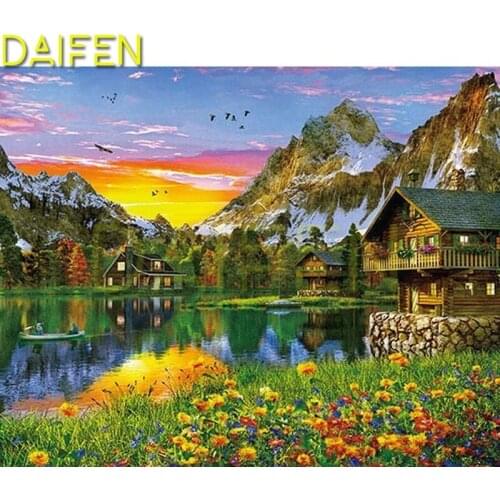 Full Square Diamond embroidery Cross stitch Mountain Lake Eagle DIY3D Diamond mosaic sun Flower boat Full Round Diamond painting