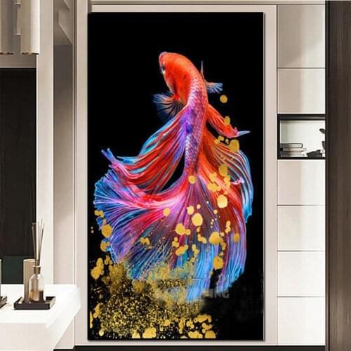 Full Drill 5d Diy Diamond Painting Fantasy Colorful Fish Koi 3D Daimond Embroidery Square Mosaic Cross Stitch Home Decor