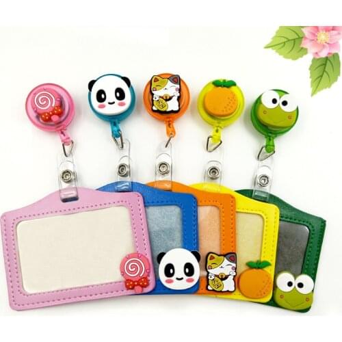 Cartoon Retractable Badge Reel With Nurse PU ID Business Credit Card Work Card Badge Holder Office Student Card Cover Holder Bag