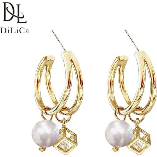 DiLiCa Fashion Imitation Pearl Earrings for Women Drop Dangle Earrings Korean Earring Jewelry parel oorbellen