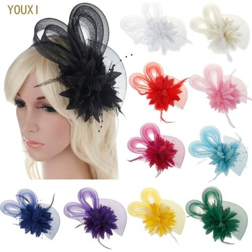 Elegant Tulle With Feather Imitation Pearls Veils Beautiful 11 Colors Available Bridal Flower Bridal Wedding Hats for Women