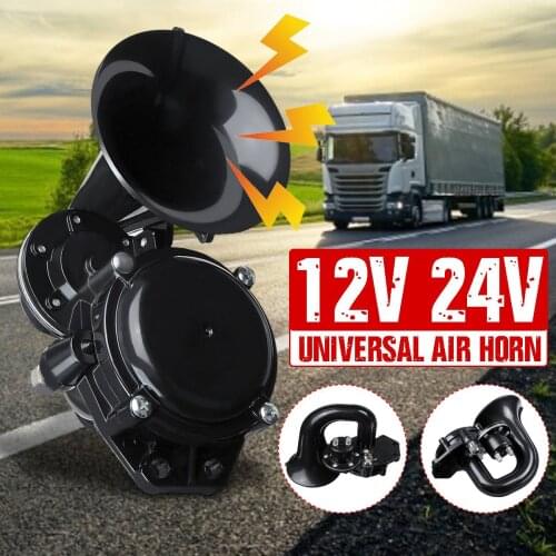 NEW 12V 24V Auto Air Horn Loud Truck Trumpet Air Horn with Electric Valve Flat for Auto Car Vehicle Trucks Bus Van Train