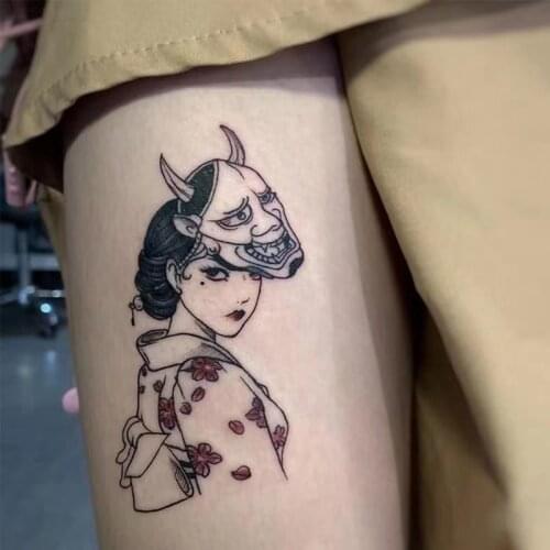 Beautiful Lady With Mask Temporary Tattoo Stickers For Women Arm Leg Body Art Fake Tattos Party Flash Decals Tatoos