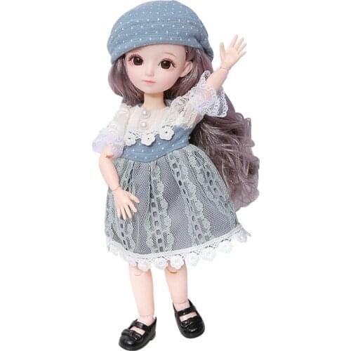 1/6 23 Movable Joints BJD Doll 31cm Makeup Dress Up Brown Blue Eyeball Dolls with Dress for Girls Toy New