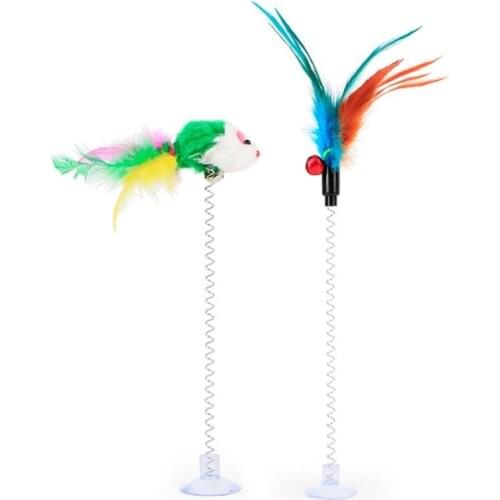 Legendog 1pc Cat Toy Funny Suction Spring Cat Toy Cat Feather Wand Cat Teaser Pet Supplies Pet Accessories Random Color