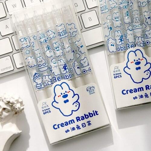 Butter Rabbit Daily Press Pen Ins Creativity Lovely Cartoons Press Pen Student Black Gel Pen Stationary Blue School Supplies