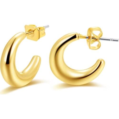 Copper Round Circle Stud Earring Geometric Gold Plate C Shape Hoop Earrings For Women Statement Wedding Fashion Jewelry Gift