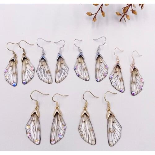 Minar Cute Transparent Brown Grey Rhinestone Cicada Wings Earrings Simulation Butterfly Sequins Drop Dangle Earrings for Women