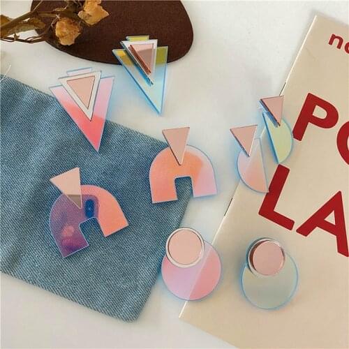 Fashion Exaggerated Colorful Laser Drop Earrings For Women Personality Geometric Round Triangle Dangle Earrings Fashion Jewelry