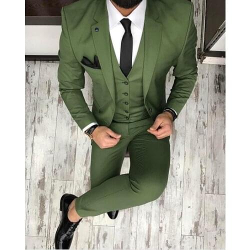 2018 Latest Coat Pant Designs Green Men Suit Business Slim Fit Skinny Formal Groom 3 Piece Suits Tuxedo Custom Terno Masculino