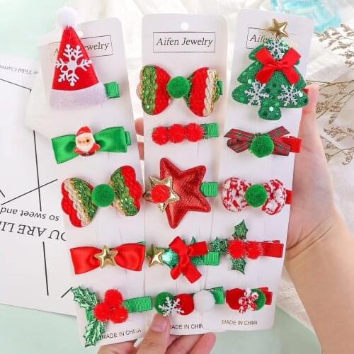 5pcs Christmas Kids Hair Clip Set Christmas Tree Children Hair Bands Baby Girl Hairpins Headwear Toddler Girl Hair Accessories
