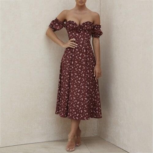 2021 New Womens Summer European and American Hot Style Sexy Split Floral Ears Strapless Tube Top Dress