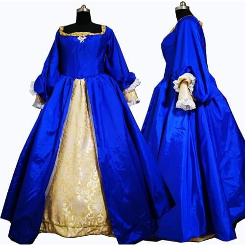New blue Vintage costumes 18th Duchess Retro medieval Renaissance Reenactment Theatre Civil war Victorian dress D-258