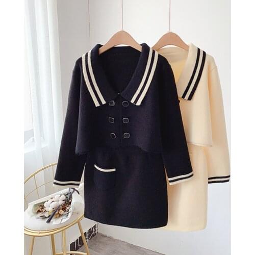 2021 autumn and winter womens suit college wind knit suit skirt two-piece suit Western style new sweater suit