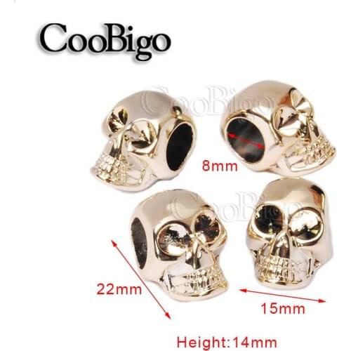 10pcs Charming Plastic Golden Skull 8mm Hole Bead For Gift Horror Movable Party Favors Halloween Paracord Bracelet Lanyards
