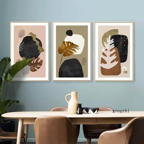 Nordic Tropical Plant Leaves Poster Geometric Abstract Line Canvas Painting Scandinavian Wall Art Picture Living Room Home Decor
