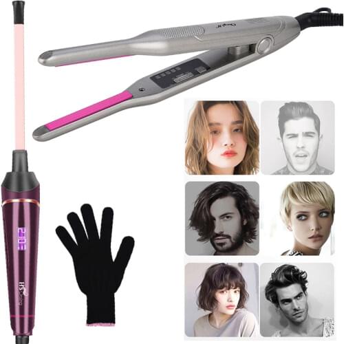 Professional Curling Wand for Short Hair Straightener Mini Flat Iron Ceramic Hair Curler Temperature Adjustable Hair Curl Styler