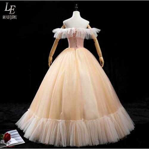 Luxury slash collar sequin beading ruffled slash collar royal queen long dress medieval Renaissance Victoria ball gown
