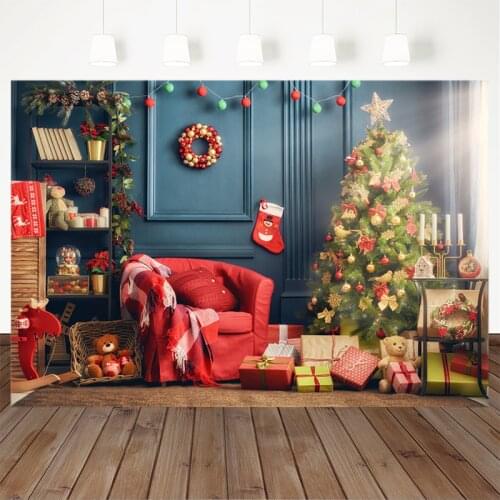 Christmas Photography Background Christmas Tree Gift Sofa Toy Bear Indoor Backdrop Decoration Props Banner For Photo Studio