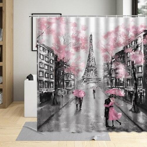 Paris Tower 3D Fabric Shower Curtains Lover Soul Mates Scenery Prints Bath Screen Bathroom Curtain With 12 Hooks Home Decor