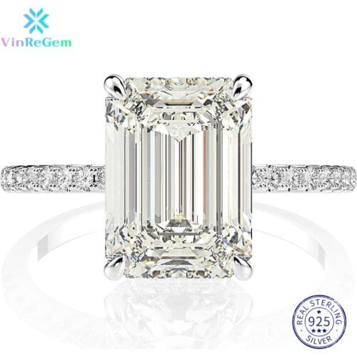 Vinregem 925 Sterling Silver Emerald Cut Created Moissanite Gemstone Wedding Engagement Fine Jewelry White Gold Rings Wholesale