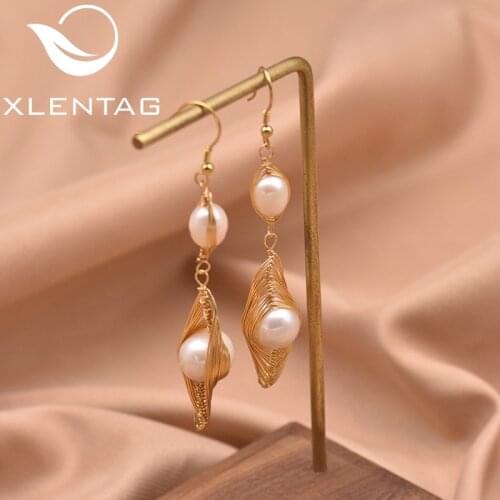 XlentAg Original Design Natural Fresh Water Baroque Pearl Dangle Earrings For Women Handmade Drop Earrings Fine Jewelry GE0642