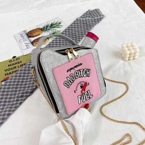 Fashion Fun Embroidery Letters Gasoline Bottle Cross body Bag for Women Purses and Handbags Shoulder Chain Bag Girls Purses